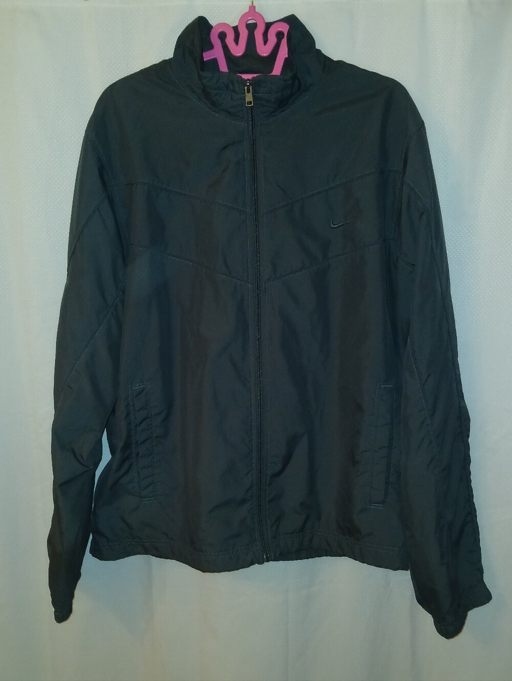 Nike Charcoal Grey Zip-Up Windbreaker Jacket w/ Headphone Slit, Size XL Men's